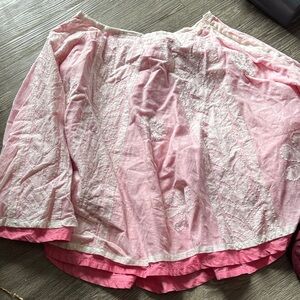 Trina Turk Pink A-Line Skirt with White Embroidery